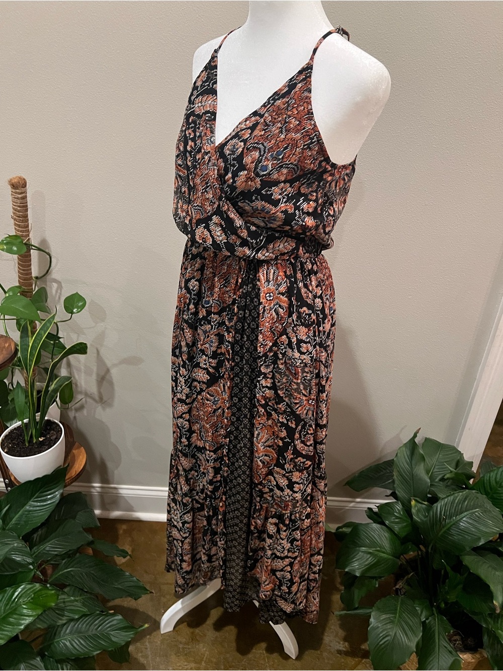 Abercrombie & Fitch Black and Rust Floral Wrap Maxi Dress - Picture 2 of 8